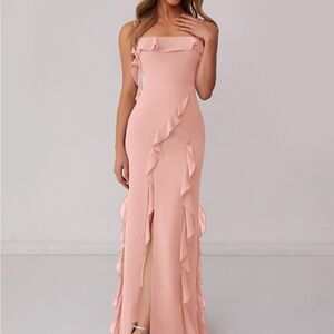 Azazie Strapless Pink Ruffle Dress